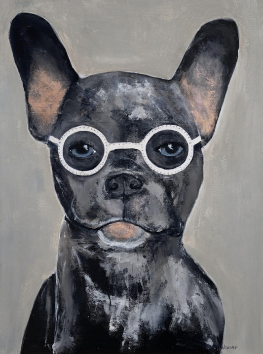 Frenchie wearing glasses